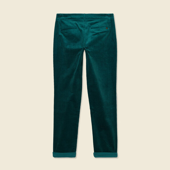 Pantalon chino velours côtelé vert canard femme