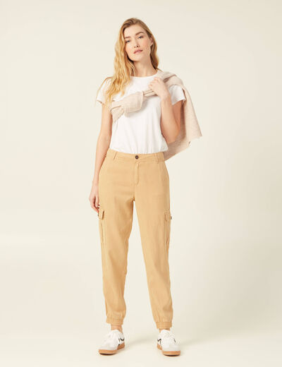 Pantalon éco-responsable beige femme