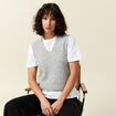 Pull sans manches col en V gris clair femme