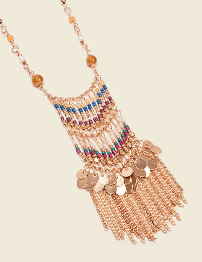 Collier perles et chaînettes multicolore femme
