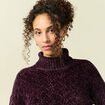 Pull col roul&eacute; manches longues prune femme