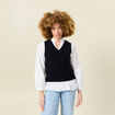 Pull sans manches col en V bleu marine femme