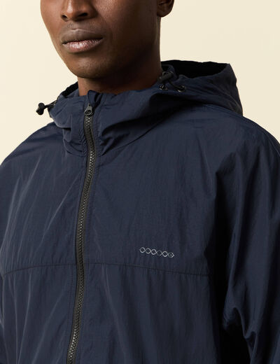 Coupe-vent zippé à capuche bleu marine homme