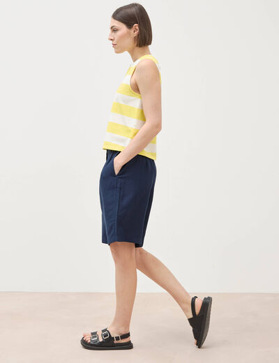 D&eacute;bardeur ray&eacute; col rond en coton jaune femme