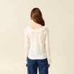 Pull col rond &agrave; volants manches longues ivoire femme