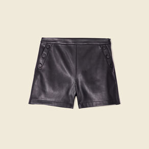 Short droit simili cuir à pont noir femme