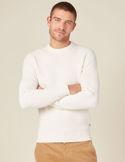 Pull manches longues col rond ecru homme