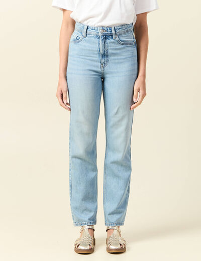 Jeans straight taille haute 7/8ème denim baby bleu femme