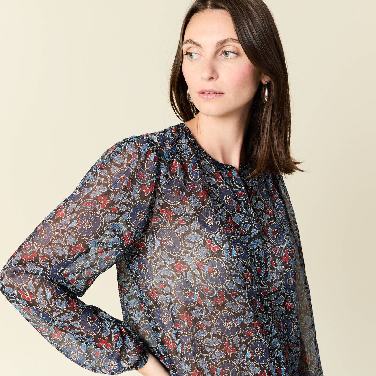 Chemise manches longues noir femme