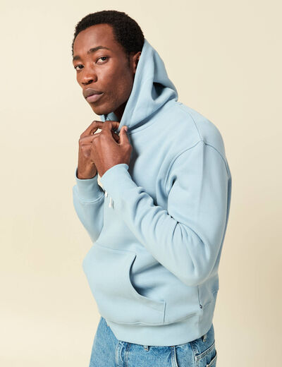Sweat &agrave; capuche bleu clair homme