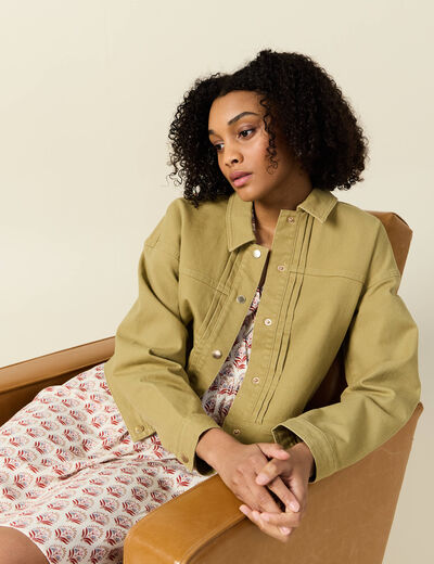 Blouson boutonn&eacute; vert olive femme