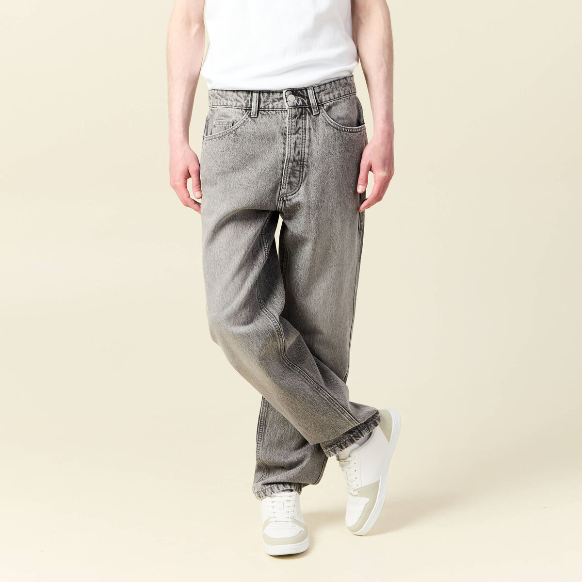 Jeans large relaxed denim gris homme