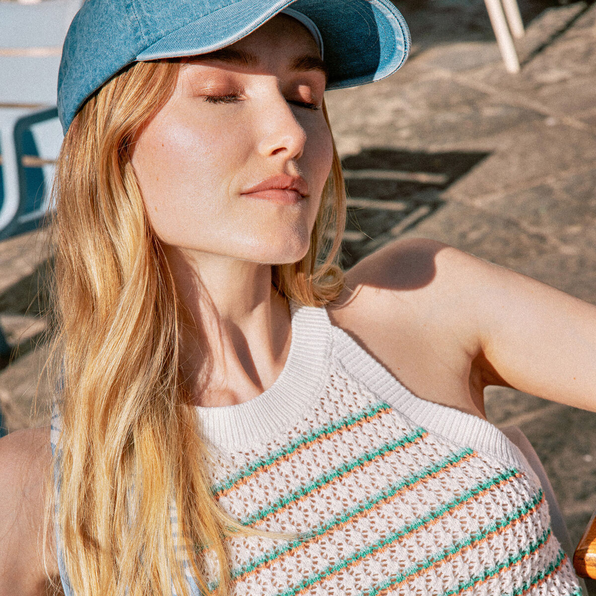 Débardeur tricot ajouré blanc femme