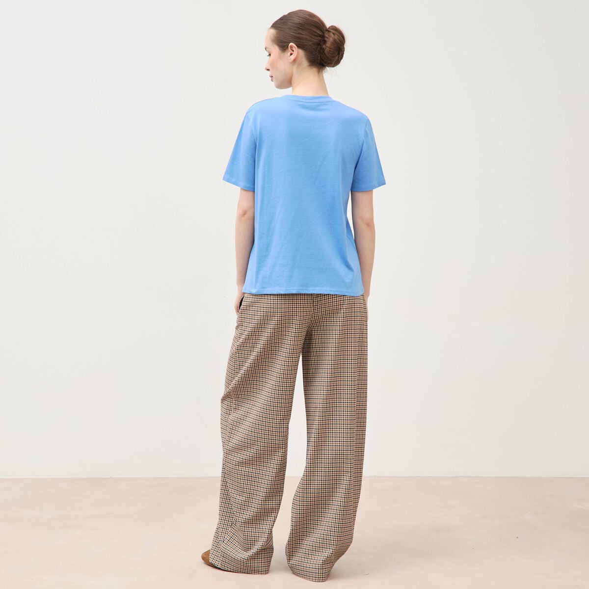 T-shirt droit col rond manches courtes bleu clair femme