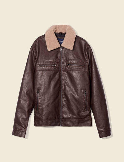 Blouson droit col aviateur marron homme