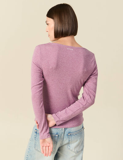 T-shirt cintr&eacute; manches longues col rond mauve femme