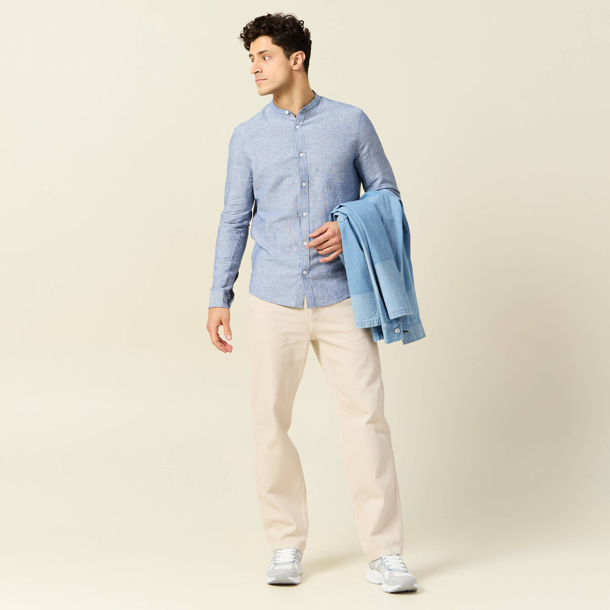 Chemise manches longues bleu gris homme