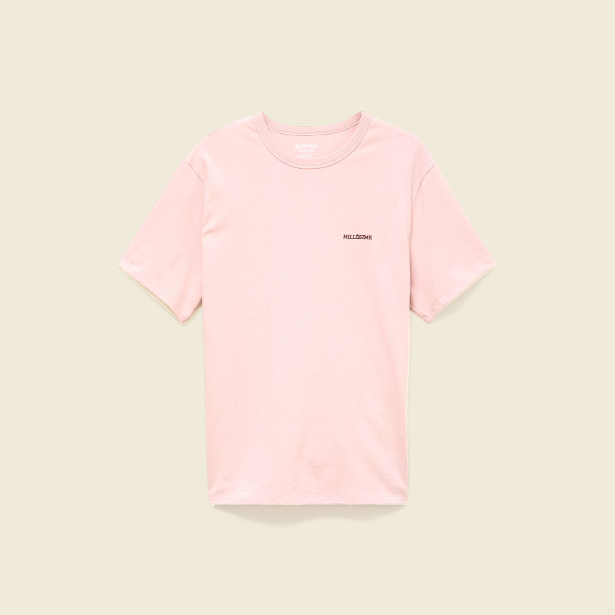 T-shirt col rond manches courtes brod&eacute; rose pastel homme