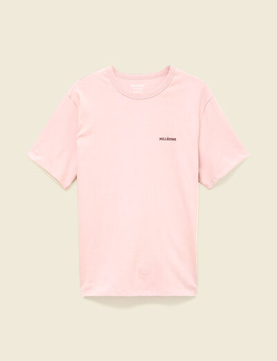 T-shirt col rond manches courtes brod&eacute; rose pastel homme