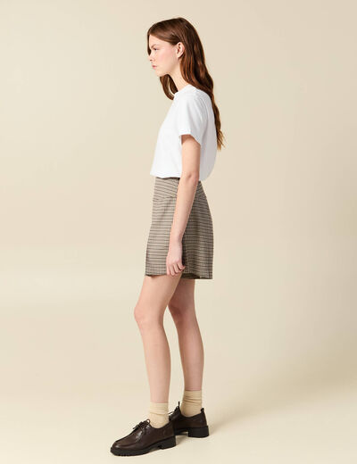Short pliss&eacute; taille haute fluide marron femme