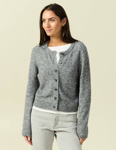 Gilet col rond gris clair femme