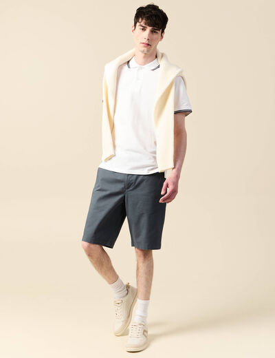 Polo cintr&eacute; en coton manches courtes blanc homme