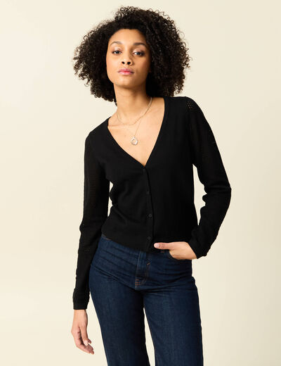 Gilet manches longues boutonné noir femme