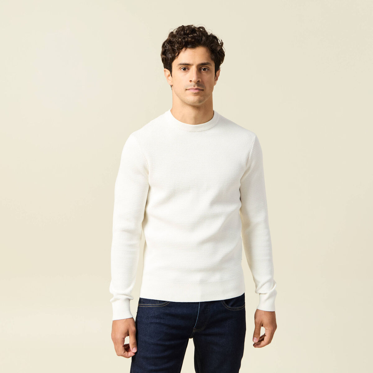 Pull droit manches longues ecru homme