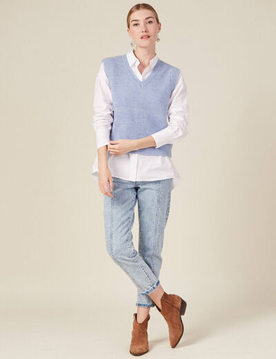 Pull éco-responsable bleu gris femme