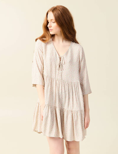 Robe évasée manches 3/4 blanc femme