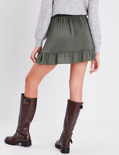 Jupe droite volantée vert kaki femme