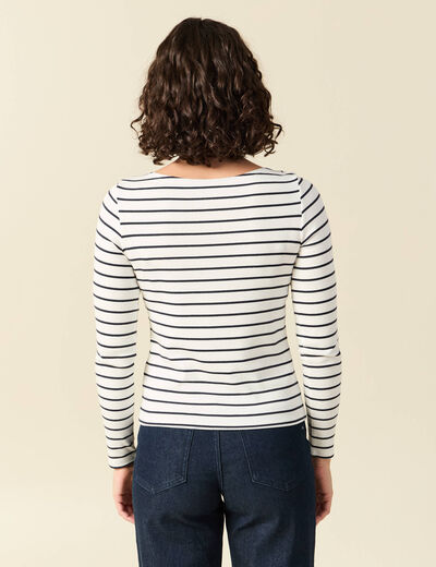 T-shirt ray&eacute; ajust&eacute; manches longues bleu femme