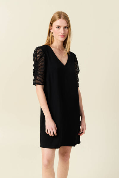 Robe droite manches 3/4 noir femme