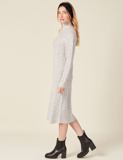 Robe pull longue col roulé gris femme