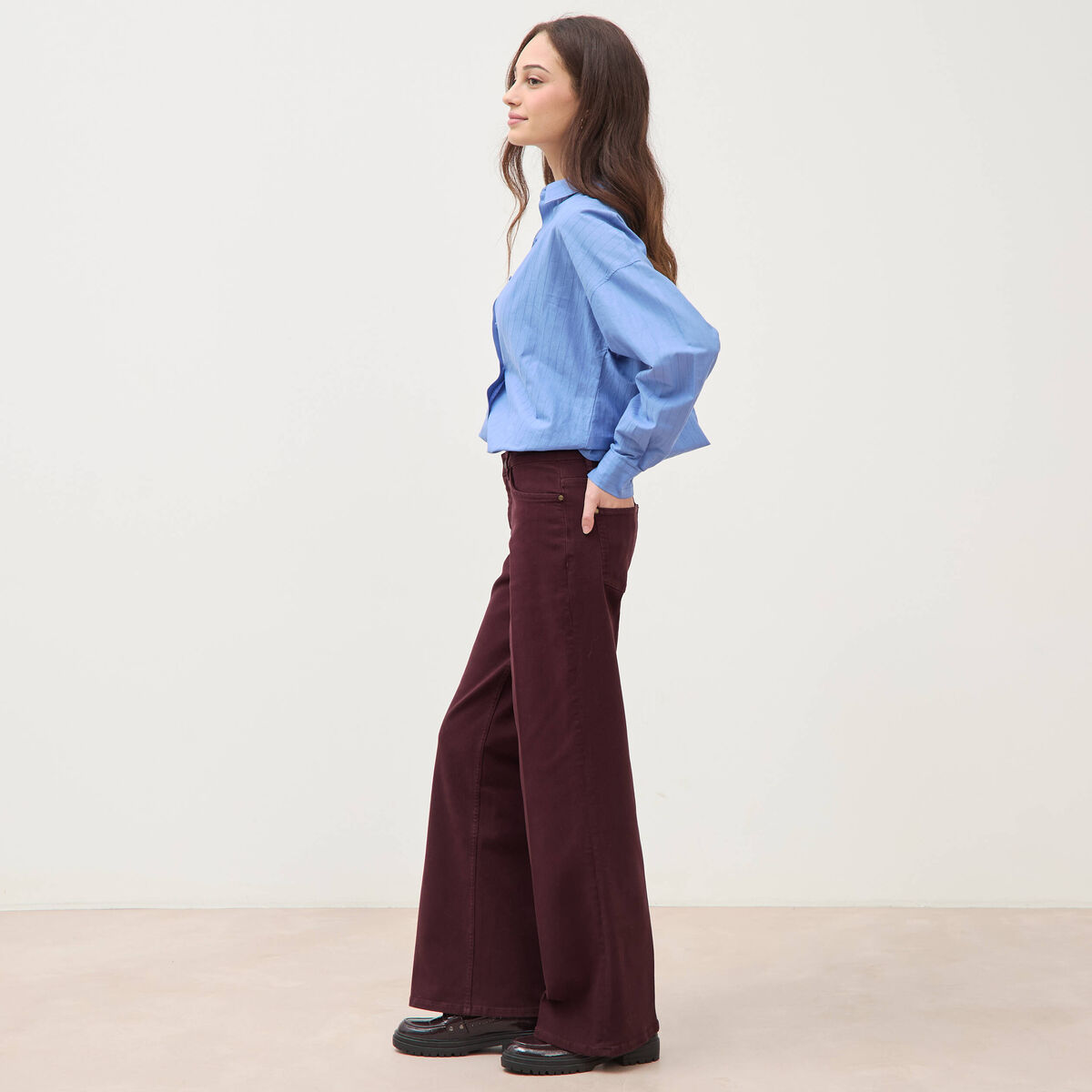 Jeans flare taille standard bordeaux femme