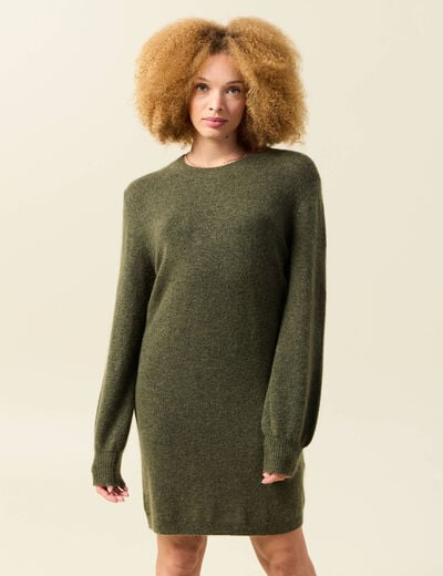 Robe manches longues vert kaki femme