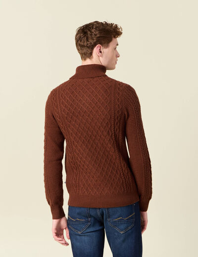 Pull manches longues marron cognac homme