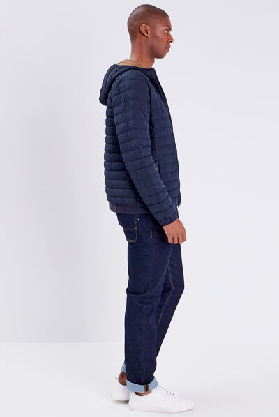 Doudoune droite à capuche bleu marine homme