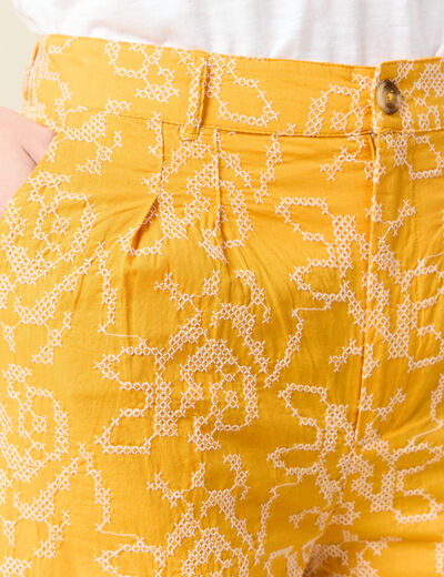 Pantalon large brodé jaune femme
