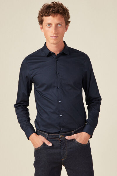 Chemise manches longues bleu marine homme