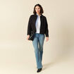 Cardigan droit court col classique gris fonc&eacute; femme