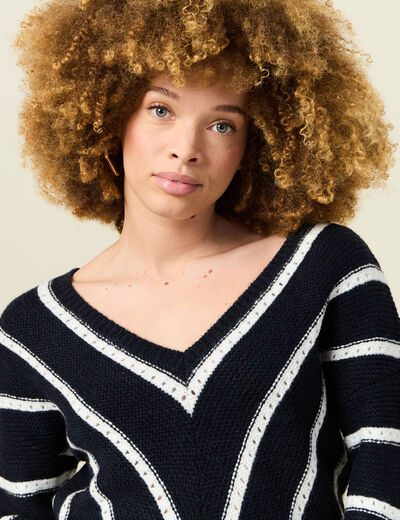 Pull manches longues bleu marine femme