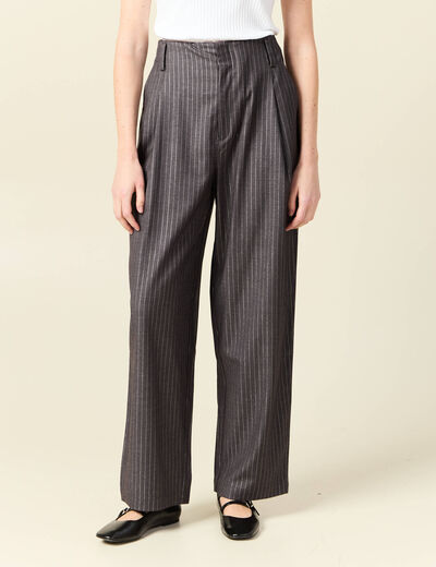 Pantalon large taille haute gris foncé femme