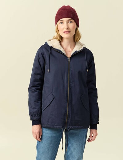 Parka r&eacute;versible bleu marine femme