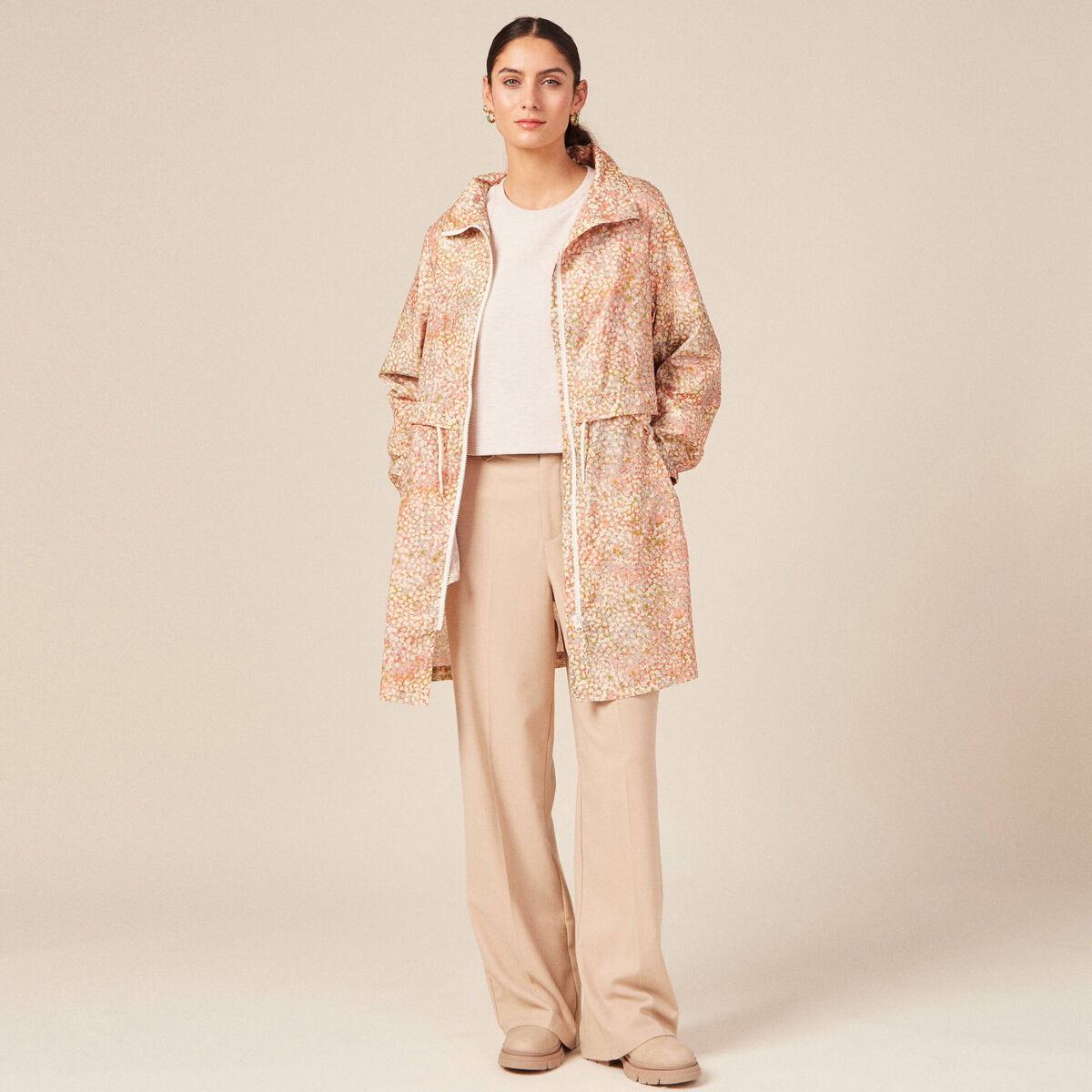 Sweat oversize court manches longues creme femme