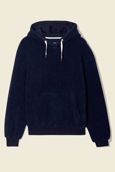 Sweat à capuche laine mouton bleu marine homme