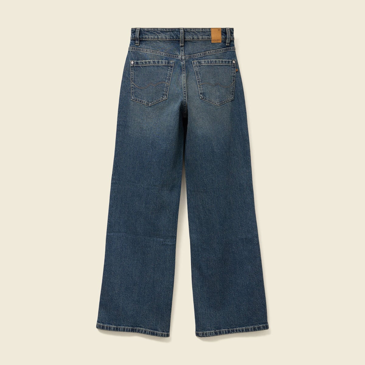 Jeans large taille haute bleu femme