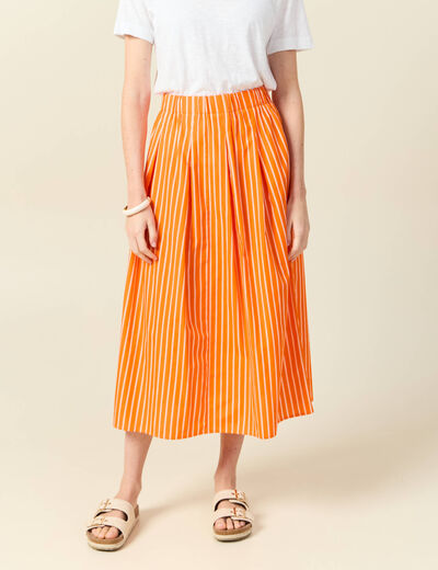 Jupe taille haute en coton orange femme