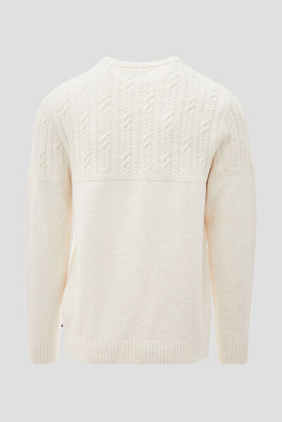 Pull manches longues torsades ecru homme