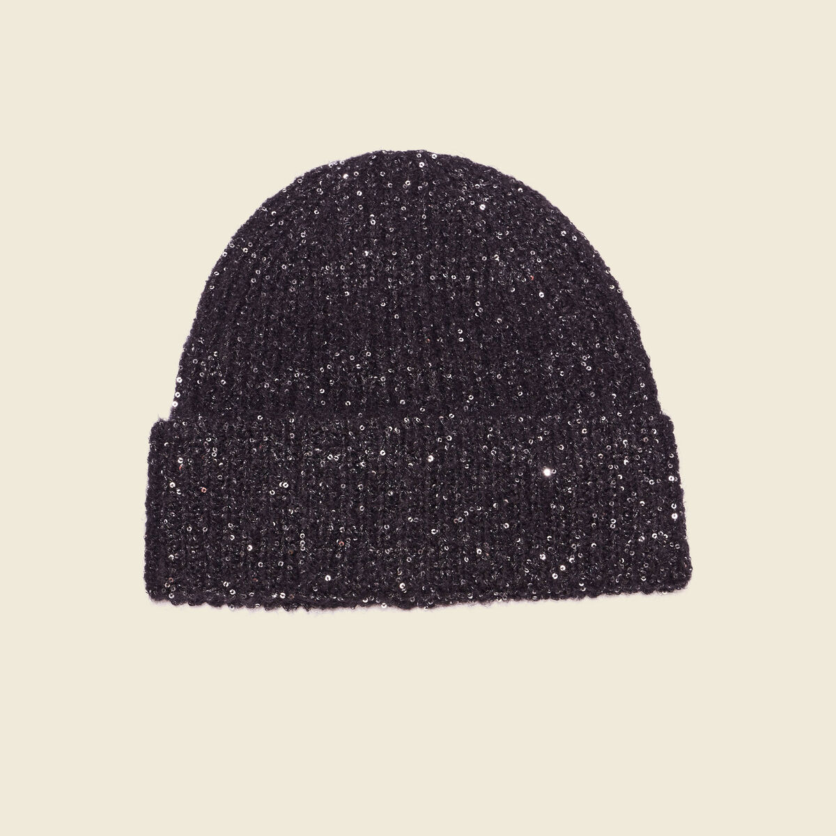 Bonnet avec sequins noir femme